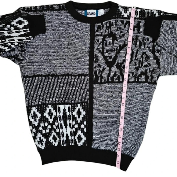 Gitano Men Large Black White Abstract Knit Sweater Vintage 80s Retro Grunge Rare - Picture 6 of 6